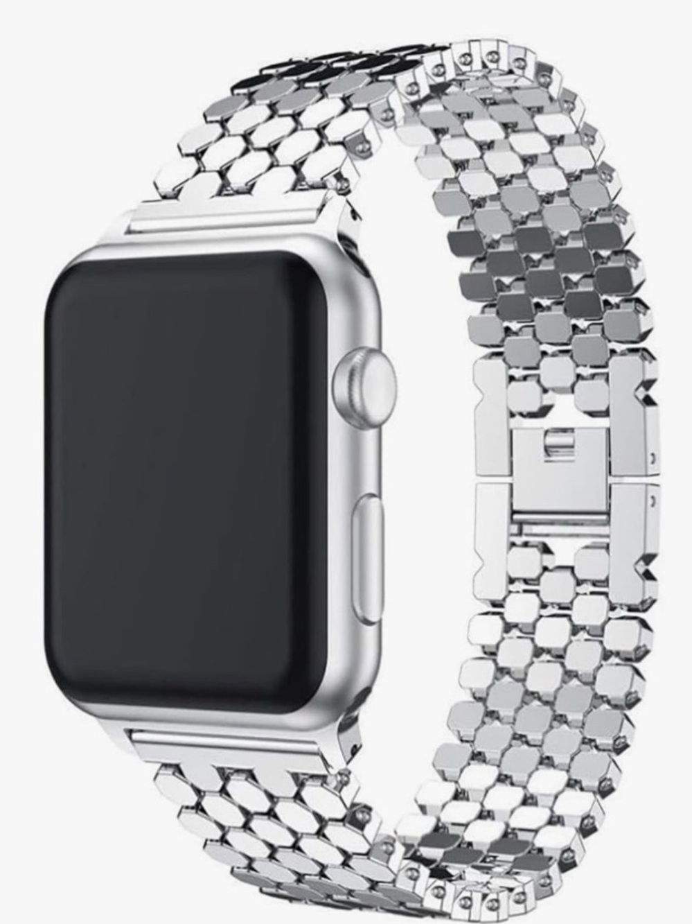 Silver Honeycomb Metal Bracelet Band for Apple Watch (Mazoft). (Not watch).